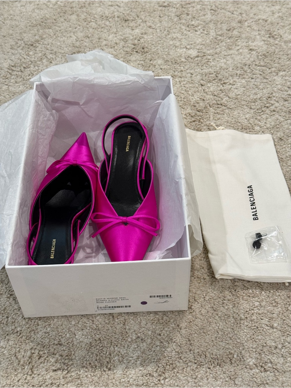 Balenciaga Fuchsia Pointed-Toe Satin Mules 
with Bow IT 37 - Picture 3 of 15